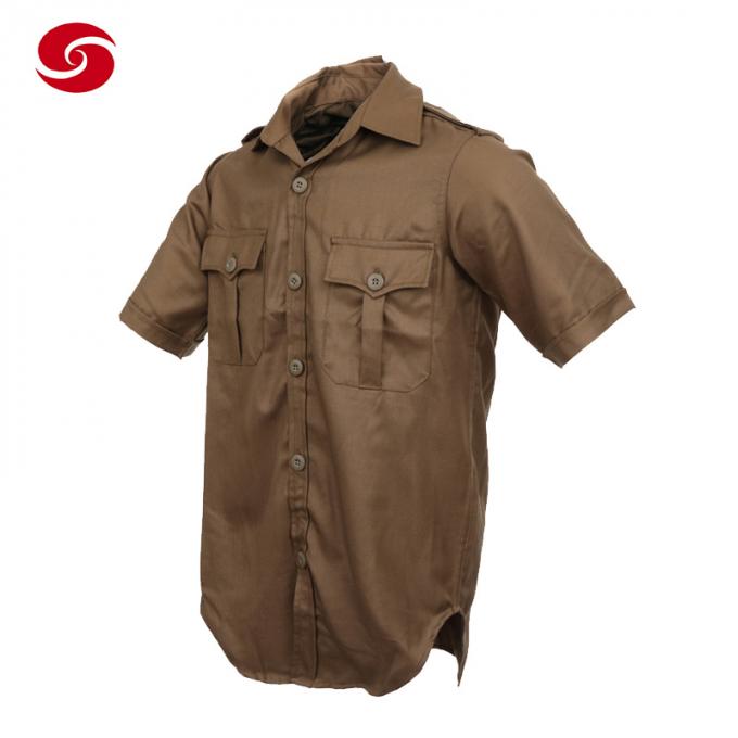 Summer Brown Short Sleeve Police Officer Bush Shirt Combat Uniform