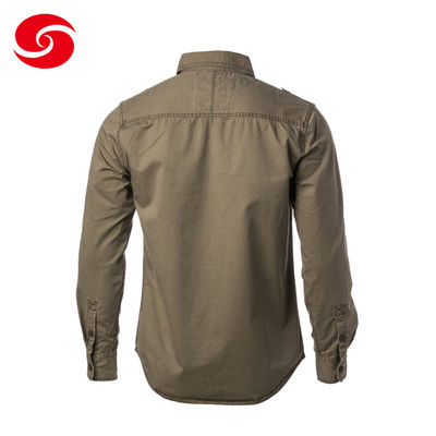 100% Cotton Long Sleeved Military Casual Shirts In Olive