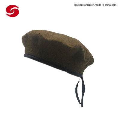 Wool Polyester Military Uniform Hats Army Beret With PU Leather Binding