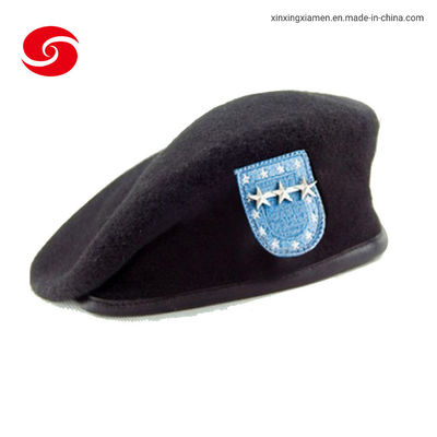 Wool Military Beret Cap With Embroidery Emblem Cusomize Color