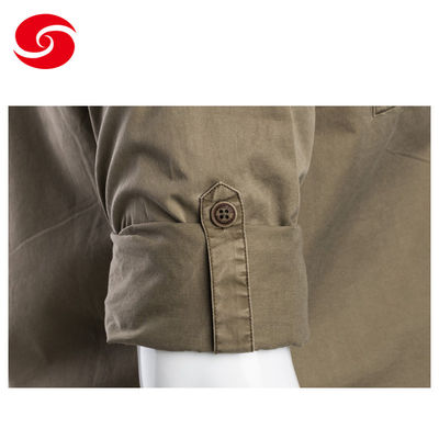 100% Cotton Long Sleeved Military Casual Shirts In Olive