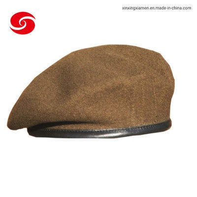 Wool Polyester Military Uniform Hats Army Beret With PU Leather Binding