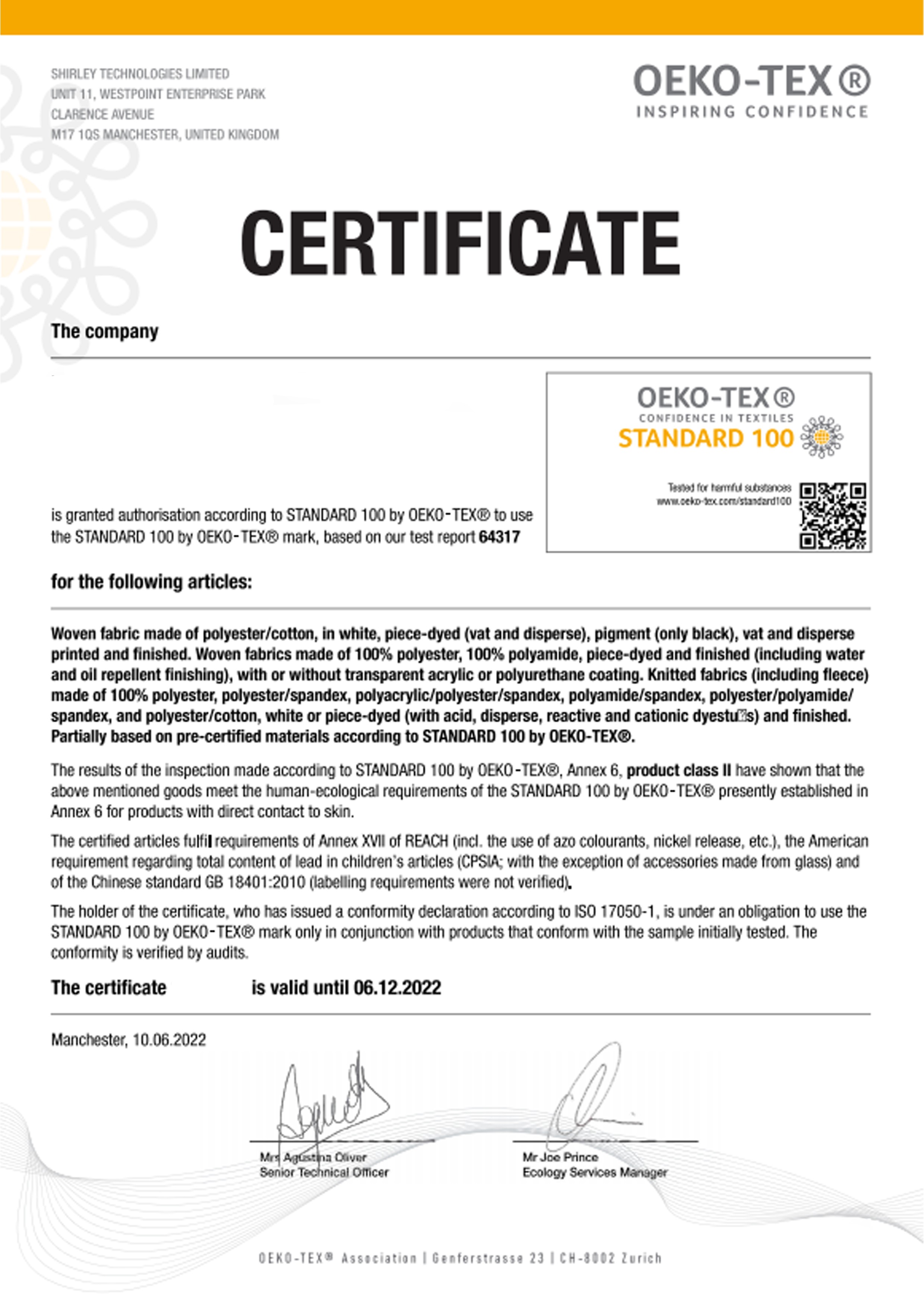 OEKO certificate